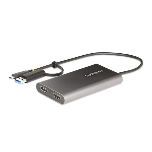 StarTech.com USB-C to Dual-HDMI Adapter - USB-C or A to 2x HDMI - 4K 60Hz - 100W Power Delivery Pass-Through - 1ft (30cm) Built-in Cable - USB to HDMI Multi-Monitor Converter for Laptop - T… product image