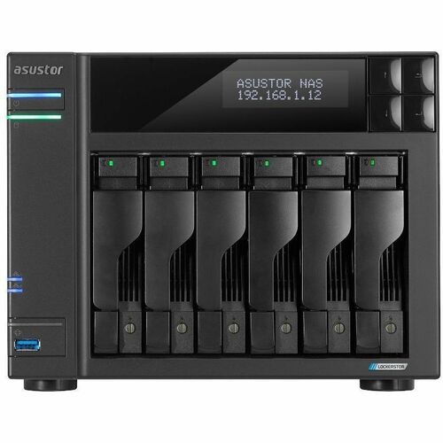 Asustor Lockerstor 6 Gen2+ AS6706T v2 6 Bay NAS Quad-Core 2.0GHz CPU Dual 5GbE Ports 8GB RAM DDR4 Four M.2 SSD Slots Diskless