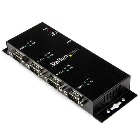StarTech.com 4 Port USB to DB9 RS232 Serial Adapter Hub – Industrial DIN Rail and Wall Mountable - TAA product image
