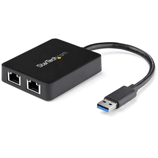 StarTech.com USB 3.0 to Dual Port Gigabit Ethernet Adapter w/ USB Port, 10/100/1000 Mbps, USB Gigabit LAN Network NIC Adapter product image