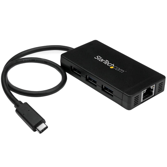 StarTech 3-Port USB 3.0 Hub plus Gigabit Ethernet - USB-C - Includes Power Adapter~3-Port USB-C Hub with Gigabit Ethernet - USB-C to 3x USB-A - USB 3.0 (5Gbps) - Includes Power Adapter