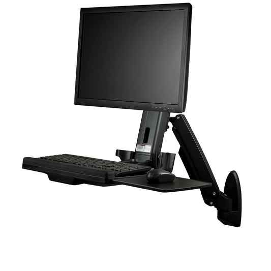 StarTech.com Wall Mount Workstation - Articulating Full Motion Standing Desk with Ergonomic Height Adjustable Monitor & Keyboard Tray Arm - Mouse & Scanner Holders - Single VESA Display - T… product image