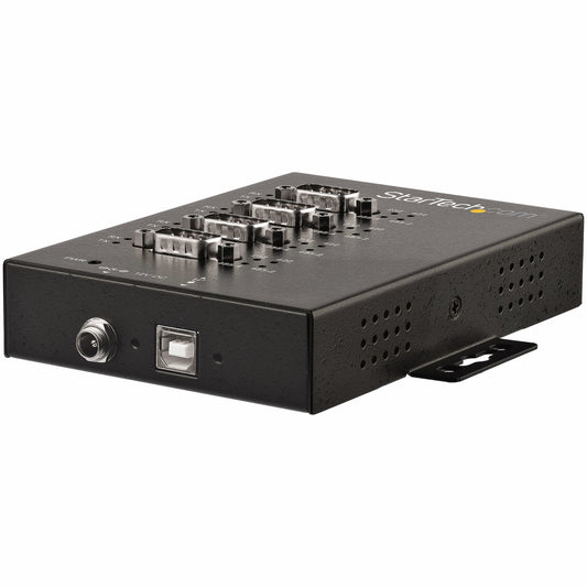 StarTech 4 Port Serial Hub USB to RS232/RS485/RS422 Adapter - Industrial USB 2.0 to DB9 Serial Converter Hub - IP30 Rated - Din Rail Mountable Metal Serial Hub - 15kV ESD Protection