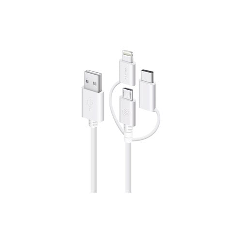 ALOGIC 30 CM 3-IN-1 CHARGE & SYNC CABLE - MICRO USB LIGHTNING & USB-C - WHITE (APPLE CERTIFIED UNDER MFI) (U28P3T1-030WH)