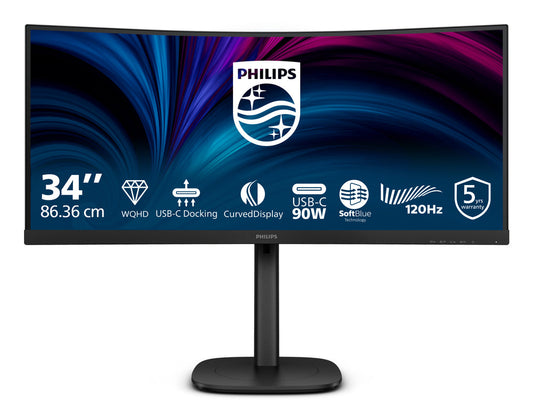 Philips 3000 series 34B2U3600C/75 computer monitor 86.4 cm (34") 3440 x 1440 pixels Wide Quad HD LCD Black