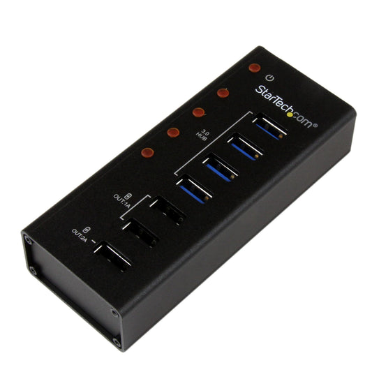 StarTech.com 4 Port USB 3.0 Hub (5Gbps) plus 3 Dedicated USB Charging Ports (2 x 1A & 1 x 2A) - Wall Mountable Metal Enclosure product image