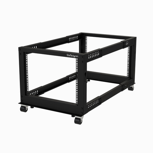 StarTech.com 8U 4-Post Server Rack, 19in Open Frame Rack with 40in (101cm) Mounting Depth and 1200lb (544kg) Weight Capacity, Mobile or Floor Mount IT Rack product image