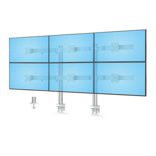 StarTechSix-Monitor Desk Mount with Crossbar, Up To 32-inch Computer Screens, Max 17.6lb (8kg) each, Dual Column, C-clamp/Grommet, Height Adjustable