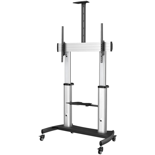 StarTech Mobile TV Stand - Heavy Duty TV Cart for 60-100" Display (100kg/220lb) - Height Adjustable Rolling Flat Screen Floor Standing on Wheels - Universal Television Mount w/Shelves
