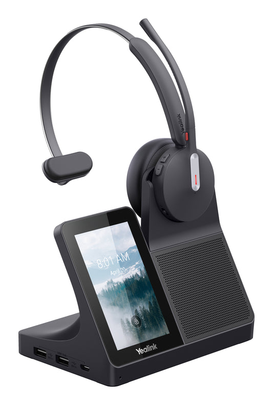 Yealink WH64 Workstation Mono Headset Wired & Wireless Head-band Office/Call center USB Type-C Bluetooth Charging stand Black product image