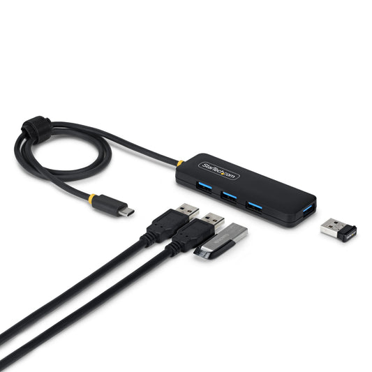 StarTech.com 4-Port USB-C Hub, 5Gbps, Bus Powered, USB-C to 4x USB-A Mini Hub, Extra Long 2ft/61cm Host Cable, PCR Plastic, Portable Desktop / Laptop USB Hub product image