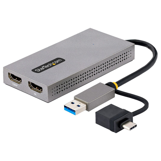 StarTech USB to Dual HDMI Adapter, USB A/C to 2x HDMI Displays (1x 4K30Hz, 1x 1080p), Integrated USB-A to C Dongle, 4in/11cm Cable, USB 3.0 to HDMI Display Adapter, Windows & macOS