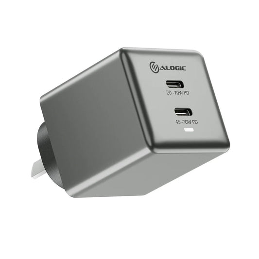 ALOGIC 2X70 Rapid Pwr 70W GaN Chrgr - 2xUSB-C (WCG2X70SGR-ANZ)
