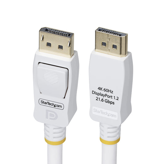 StarTech10ft (3m) White VESA Certified DisplayPort 1.2 Cable, 4K 60Hz, 21.6Gbps, Latching DP Connectors, DP 1.2 DisplayPort Cable, DP Monitor Cord, M/M