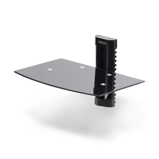 StarTechFloating Wall-Mounted AV Shelf, Adjustable Height Shelf For Under TV, Organize A/V Equipment On Black Tempered Glass Shelf