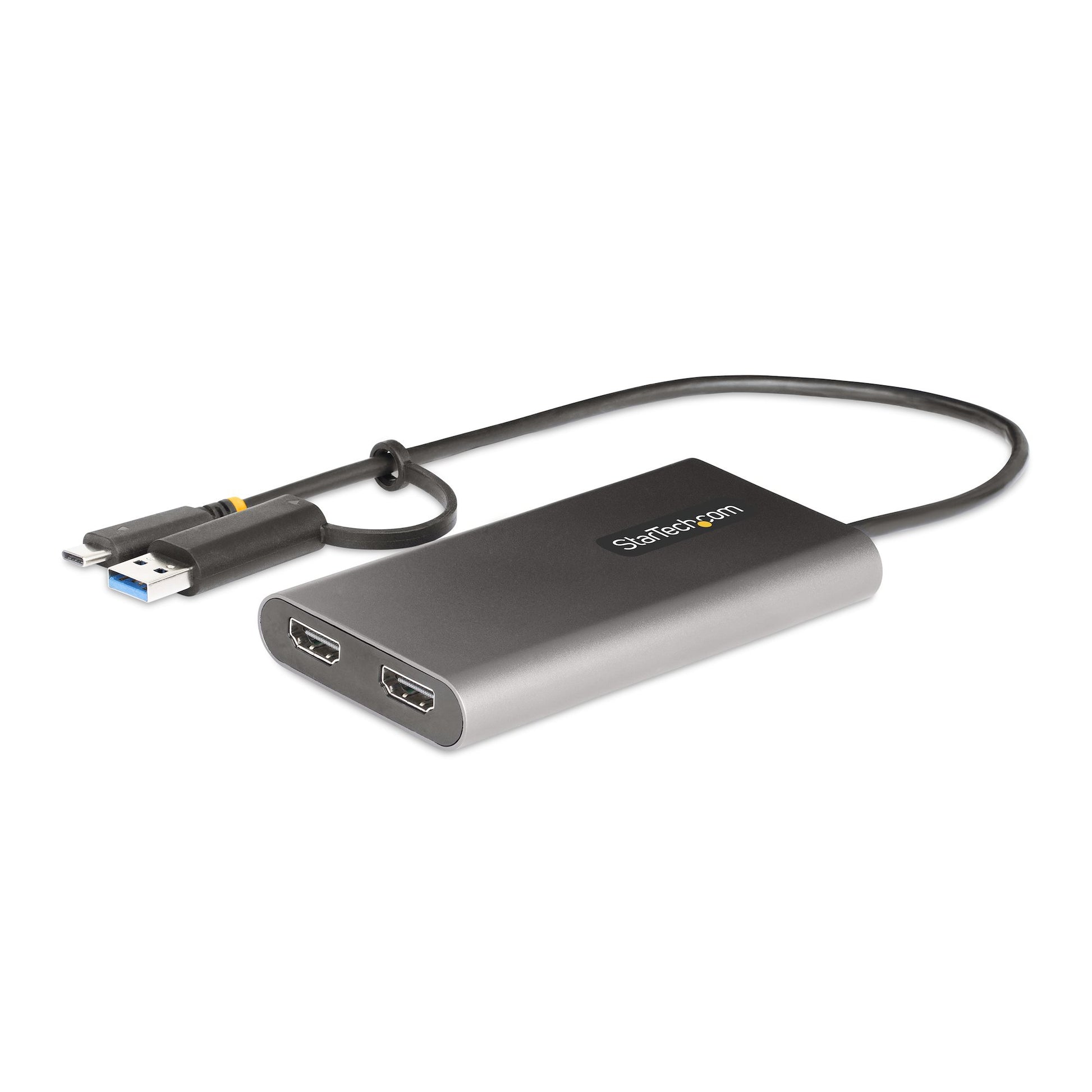 StarTech.com USB-C to Dual-HDMI Adapter - USB-C or A to 2x HDMI - 4K 60Hz - 100W Power Delivery Pass-Through - 1ft (30cm) Built-in Cable - USB to HDMI Multi-Monitor Converter for Laptop - T… product image