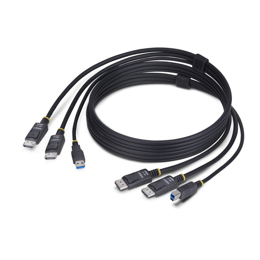 StarTech6ft (1.8m) Dual-DisplayPort and USB 5Gbps KVM Cable, 4K 60Hz, Universally Compatible DP 1.2/USB 3.0 Combo Cable for Dual-Monitor KVM Switches