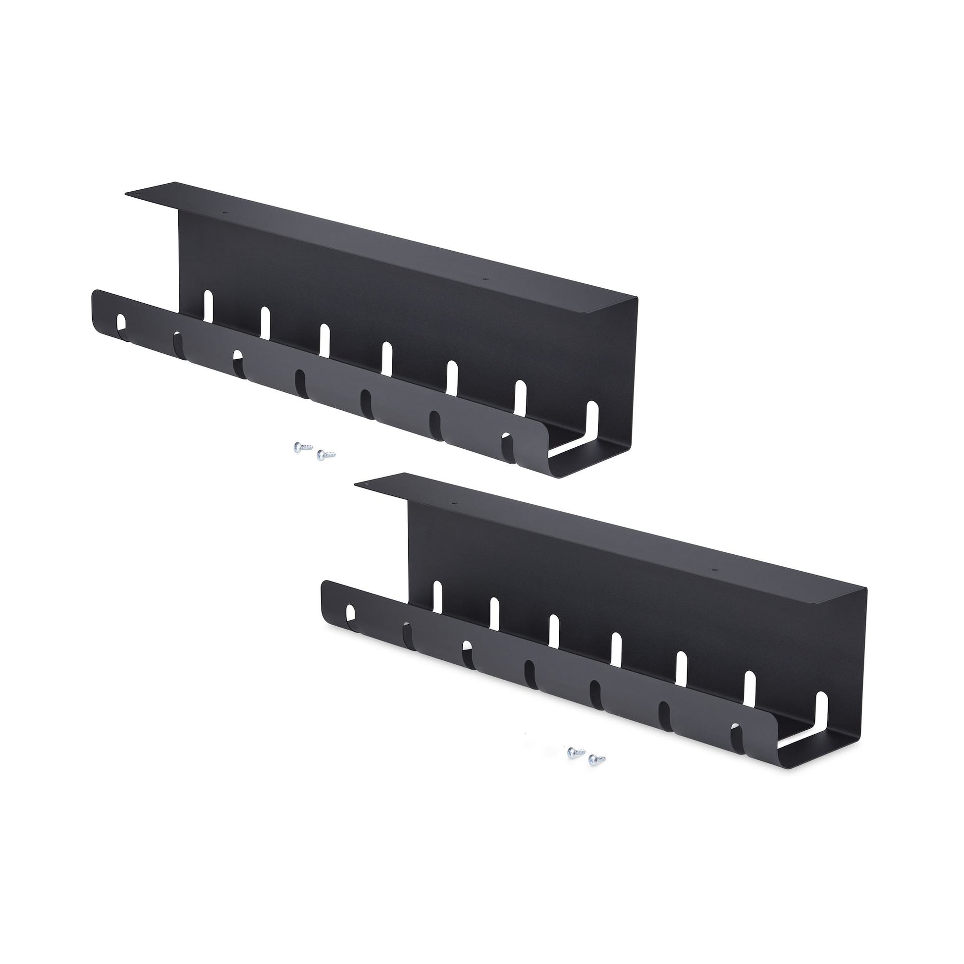 StarTech.com 2-Pack Under Desk Cable Management Tray, 42" Long (21" Per Tray), Metal Slotted Style Cable Organizer, Screw-On Install, Power Bar Holder, Black, TAA product image
