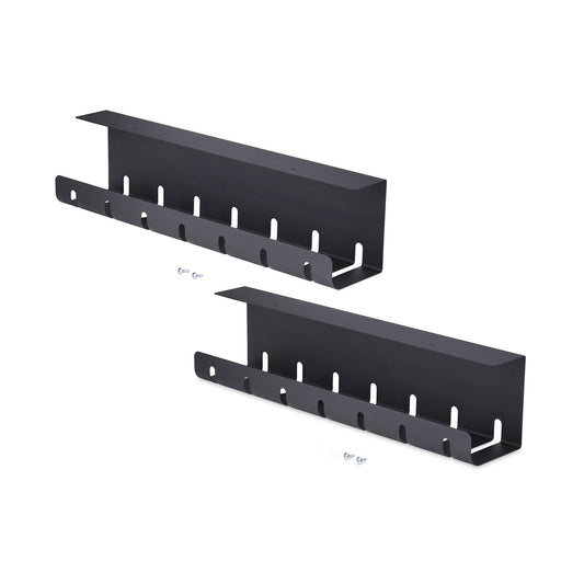 StarTech.com 2-Pack Under Desk Cable Management Tray, 42" Long (21" Per Tray), Metal Slotted Style Cable Organizer, Screw-On Install, Power Bar Holder, Black, TAA product image