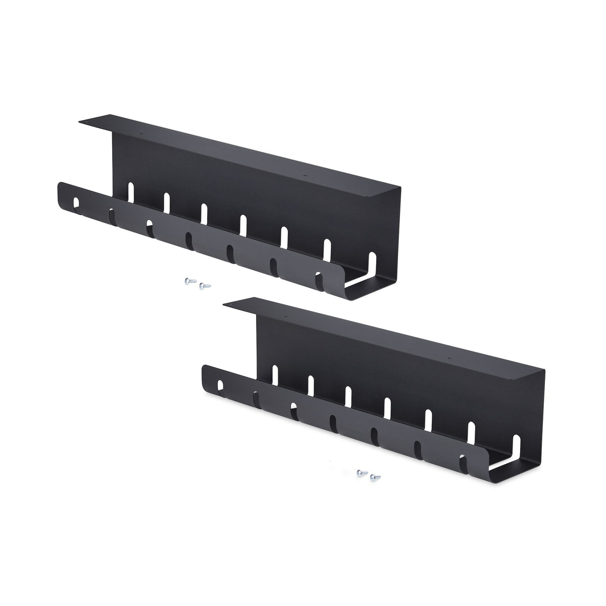 StarTech.com 2-Pack Under Desk Cable Management Tray, 42" Long (21" Per Tray), Metal Slotted Style Cable Organizer, Screw-On Install, Power Bar Holder, Black, TAA - StarTech.com