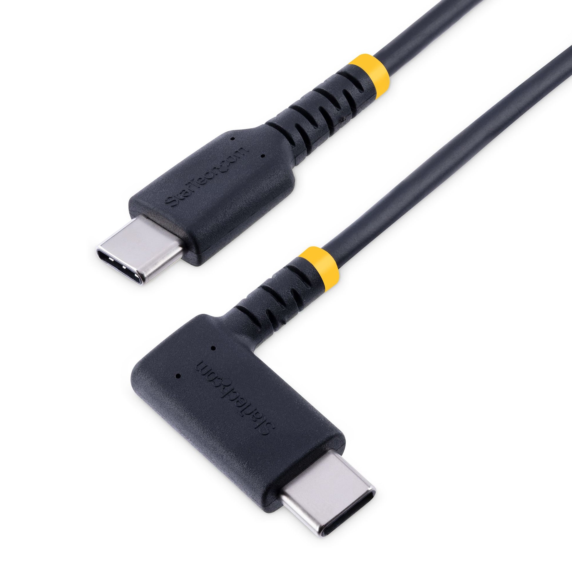 StarTech.com 1ft (30cm) USB-C Fast Charging Cable, Rugged, Right-Angled, Charge & Sync, 60W (3A) PD, USB 2.0, TPE Jacket and Aramid Fiber - USB C Charging Cord product image