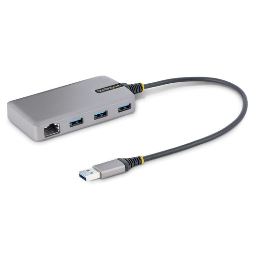 StarTech 3-Port USB Hub with Ethernet - 3x USB-A Ports - Gigabit Ethernet (RJ-45) - USB 3.0 5Gbps - Bus-Powered - 1ft/30cm Long Cable - Portable Laptop USB Hub Adapter w/ GbE