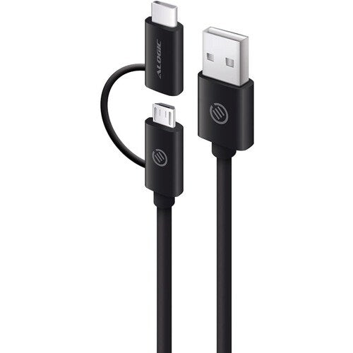 ALOGIC 1M USB 2.0 USB-A TO USB-C & MICRO USB-B COMBO CABLE FOR CHARGE & SYNC - MALE TO MALE (U2CMC-01BLK)