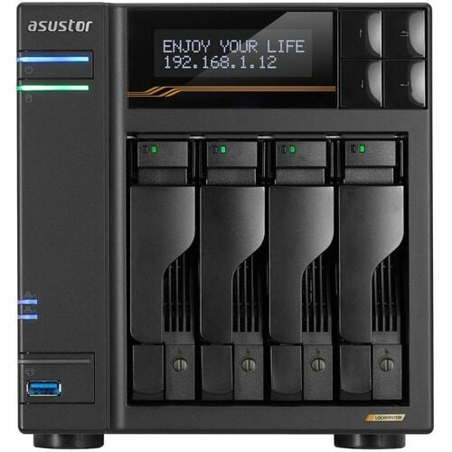 Asustor Lockerstor 4 Gen3 AS6804T 4 Bay NAS Quad-Core 2.3GHz CPU Dual USB 4 Ports Dual 10GbE Ports Dual 5GbE Ports 16G ECC RAM DDR5 Four M.2 SSD Slots (Diskless)