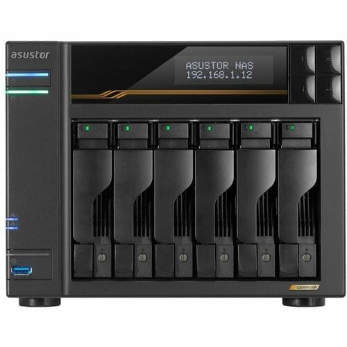 Asustor Lockerstor 6 Gen3 AS6806T 6 Bay NAS Quad-Core 2.3GHz CPU Dual USB 4 Ports Dual 10GbE Ports Dual 5GbE Ports 16G ECC RAM DDR5 Four M.2 SSD Slots (Diskless)