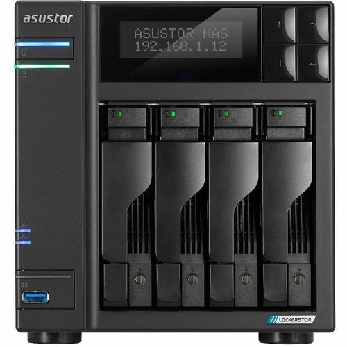 Asustor Lockerstor 4 Gen2+ AS6704T v2 4 Bay NAS Quad-Core 2.0GHz CPU Dual 5GbE Ports 4GB RAM DDR4 Four M.2 SSD Slots Diskless