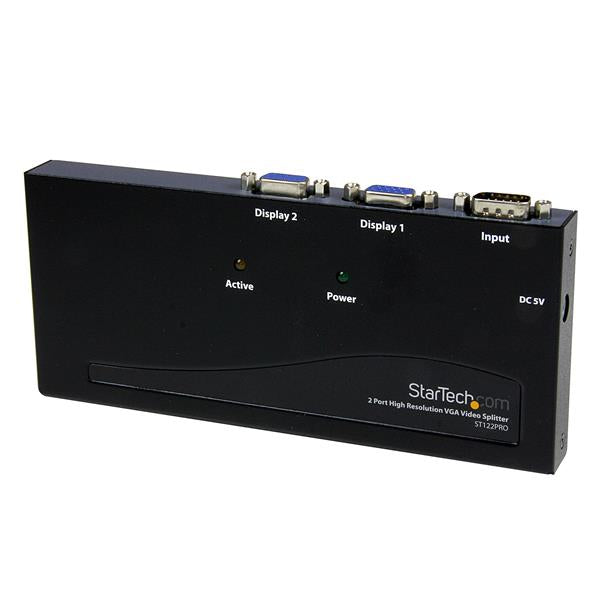 StarTech.com 2 Port High Resolution VGA Video Splitter with Built-in Amplifier, 350 MHz, VGA Splitter 1 x 2, 2048x1536 80Hz - TAA Compliant product image