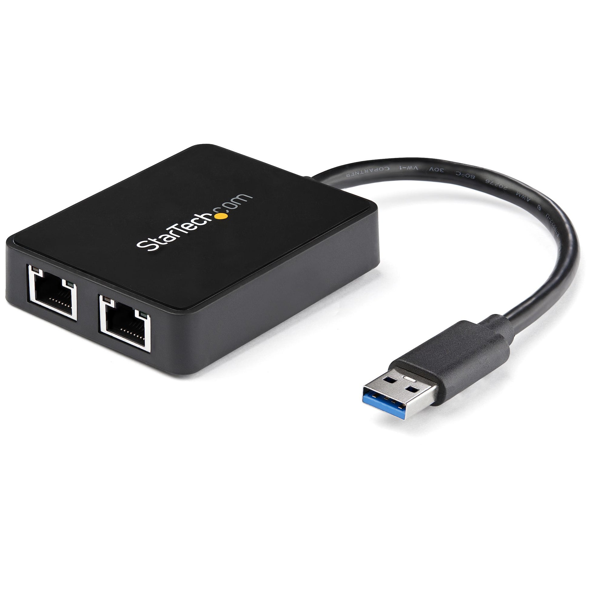 StarTech.com USB 3.0 to Dual Port Gigabit Ethernet Adapter w/ USB Port, 10/100/1000 Mbps, USB Gigabit LAN Network NIC Adapter product image
