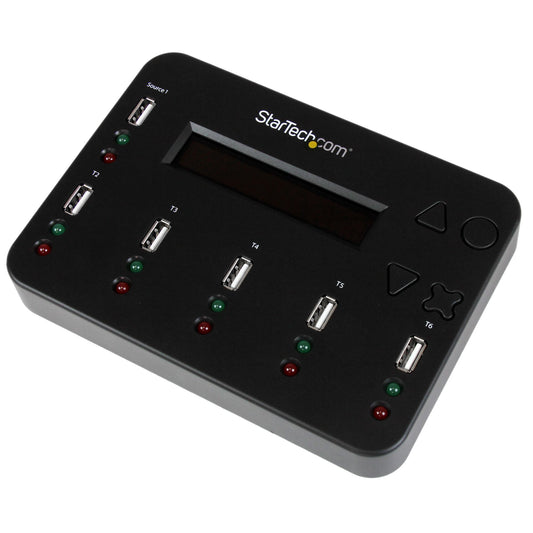 StarTech.com Standalone 1 to 5 USB Thumb Drive Duplicator and Eraser, Multiple USB Flash Drive Copier, System and File and Whole-Drive Copy at1.5 GB/min, Single and 3-Pass Erase, LCD Displa… product image