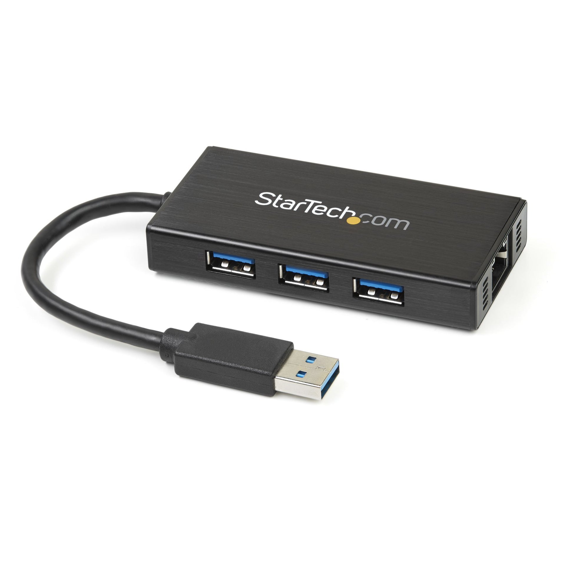 StarTech.com 3-Port Portable USB 3.0 Hub plus Gigabit Ethernet - 5Gbps - Aluminum with Built-in Cable - TAA product image