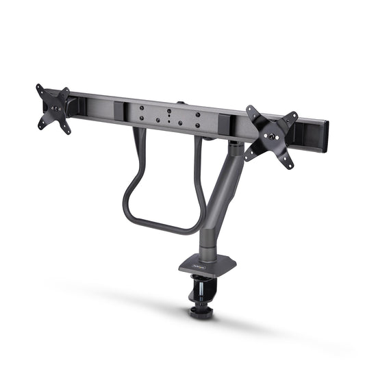 StarTechDesk Mount Dual Monitor Arm with Crossbar, Up To 27" Displays, VESA 75x75/100x100, Max 33lb/15kg, C-Clamp, Fully Articulating, Mechanical Spring, TAA