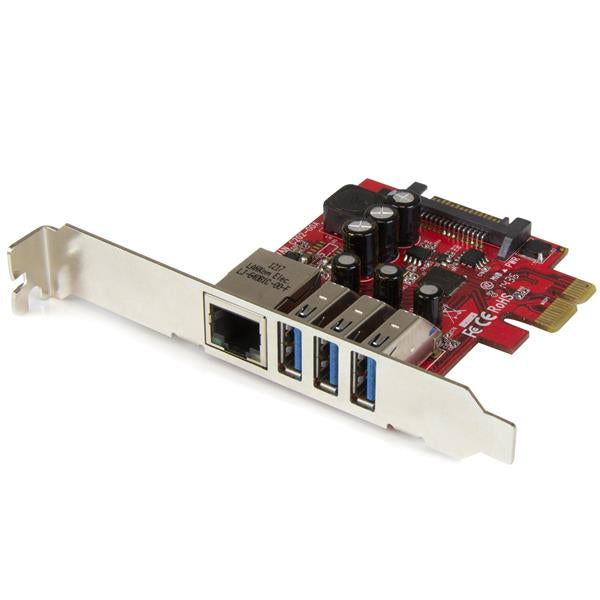 StarTech.com 3-Port PCI Express USB 3.0 Card + Gigabit Ethernet - 5Gbps - TAA product image