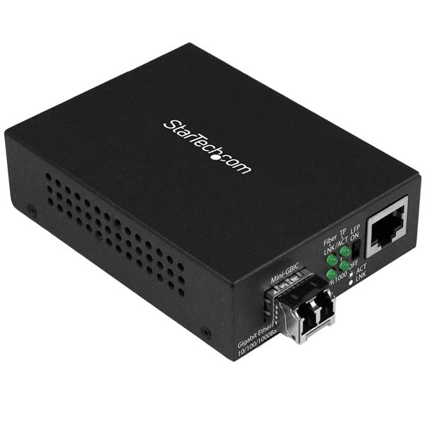 StarTech.com Multi-Mode (MM) LC Fiber Media Converter for 10/100/1000 Networks, Standalone Gigabit Ethernet to LC Converter, SFP Transceiver Included, 850nm, 550m - TAA product image