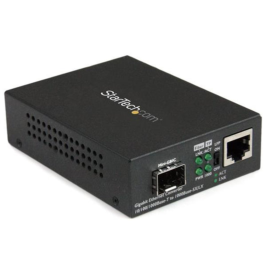 StarTech.com Multi-Mode (MM) / Single Mode (SM) Fiber Media Converter for 10/100/1000 Networks, Standalone Gigabit Ethernet to Fiber Converter, Open SFP Slot - TAA product image