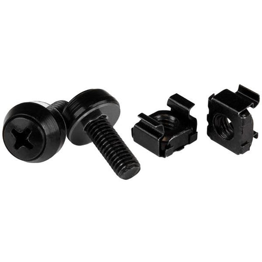 StarTech.com 100-Pack M6 12mm Screws, Square Hole Cage Nuts and Installation Tool, Hardware Mounting Kit for 19" or 10" Server Racks, Cabinets and Enclosures, Black - TAA product image