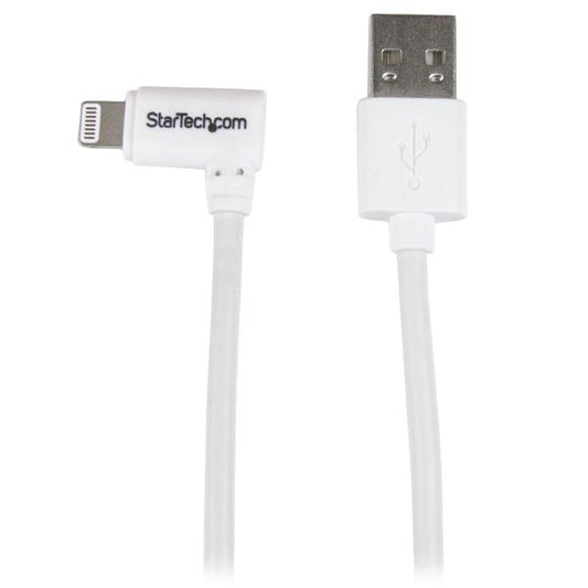 StarTech.com 1 m (3 ft.) USB to Lightning Cable - Right Angle iPhone / iPad / iPod Charger Cable - 90 Degree Lightning to USB Cable - Apple MFi Certified - White product image