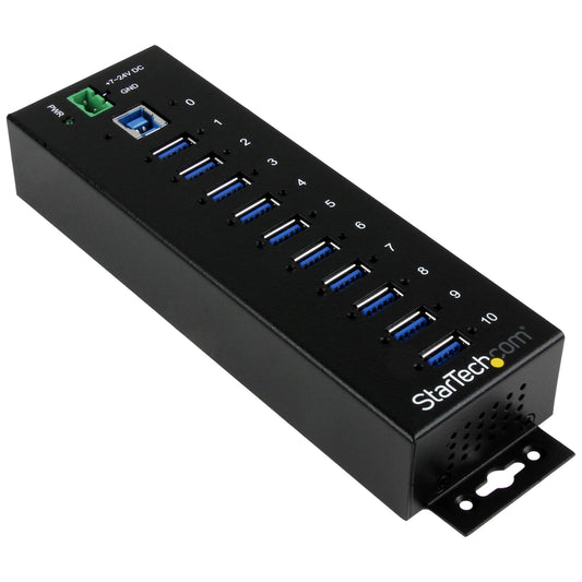 StarTech.com 10-Port USB 3.0 Hub - 5Gbps - Metal Industrial USB-A Hub with ESD & Surge Protection - Din Rail, Wall or Desk Mountable - TAA Compliant USB Expander Hub product image