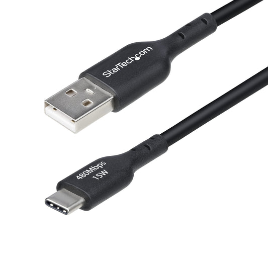 StarTech6.6ft (2m) USB-A to USB-C Charging Cable, Charge & Sync, 3A, USB 2.0, TPE Jacket - Black USB Charging Cord