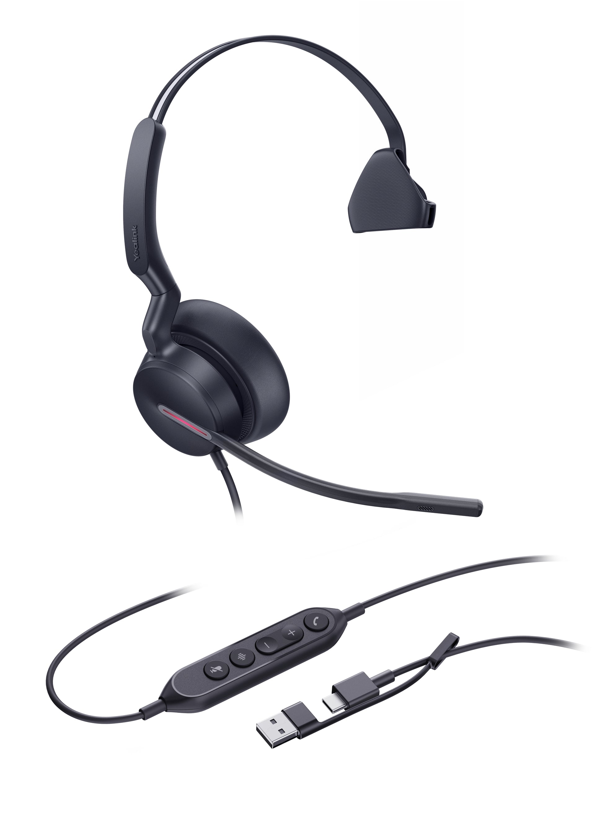 Yealink UH46 Mono USB-C/A Headset Wired Head-band Office/Call center USB Type-C / USB Type-A Black product image