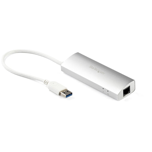 StarTech.com 3-Port USB Hub with Ethernet, USB-A Ports, Gigabit Ethernet/GbE, USB 5Gbps, Rugged Design, Bus-Powered, Portable Laptop USB 3.0 Hub product image