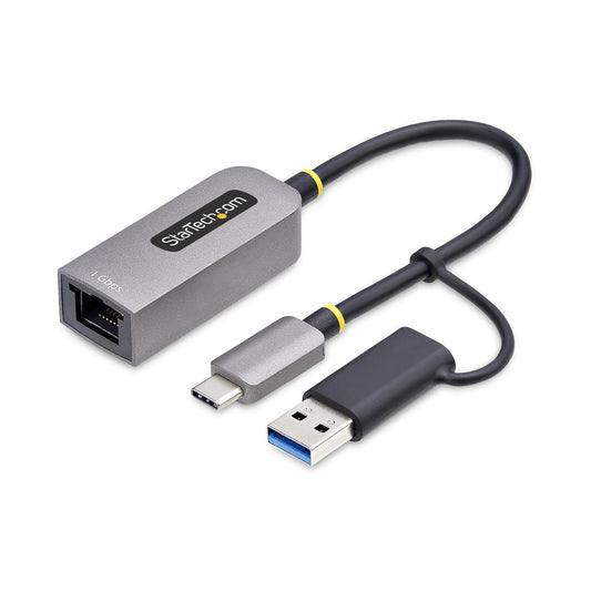 StarTechUSB-C to Ethernet Adapter with USB-A Dongle, 10/100/1000Mbps, USB 3.0 to Gigabit Ethernet Network Adapter, 6in/15cm Attached Cable, USB GbE Adapter