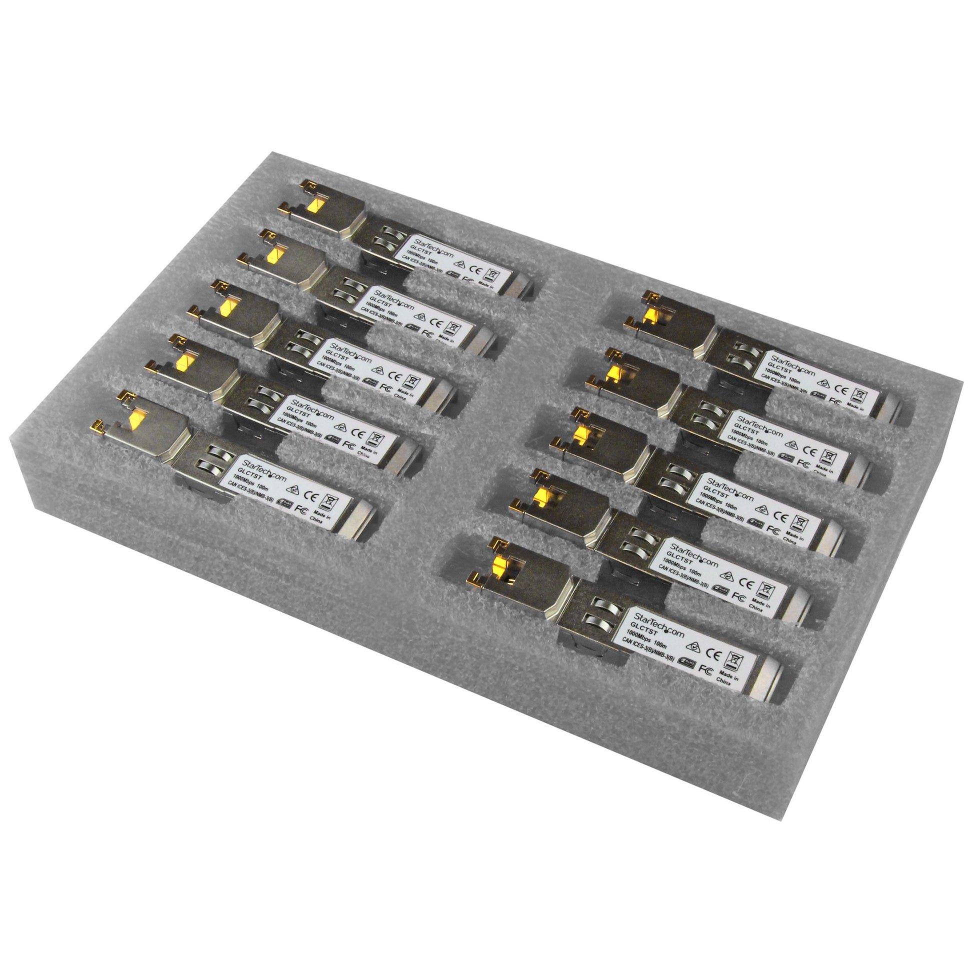StarTech.com Cisco GLC-T Compatible SFP Module (10 Pack) - 1000BASE-T - SFP to RJ45 Cat6/Cat5e - 1GE Gigabit Ethernet SFP - RJ-45 100m - Cisco Firepower, ASR920, IE2000 product image