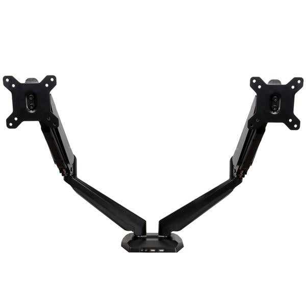 StarTech.com Desk Mount Dual Monitor Arm with USB & Audio, Desk Clamp VESA Mount for up to 32" (17.6lb/8kg) Displays, Ergonomic Full Motion Dual Monitor Arm - Black product image