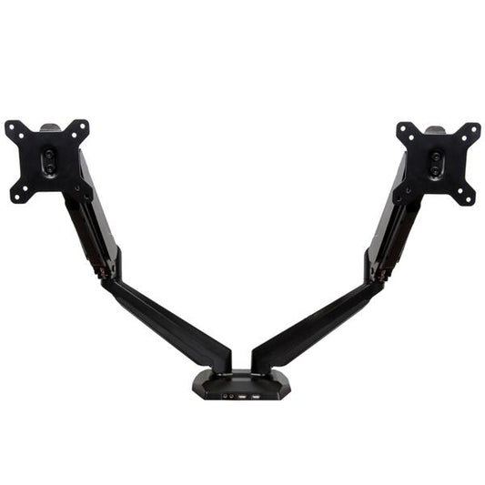 StarTech.com Desk Mount Dual Monitor Arm with USB & Audio, Desk Clamp VESA Mount for up to 32" (17.6lb/8kg) Displays, Ergonomic Full Motion Dual Monitor Arm - Black product image