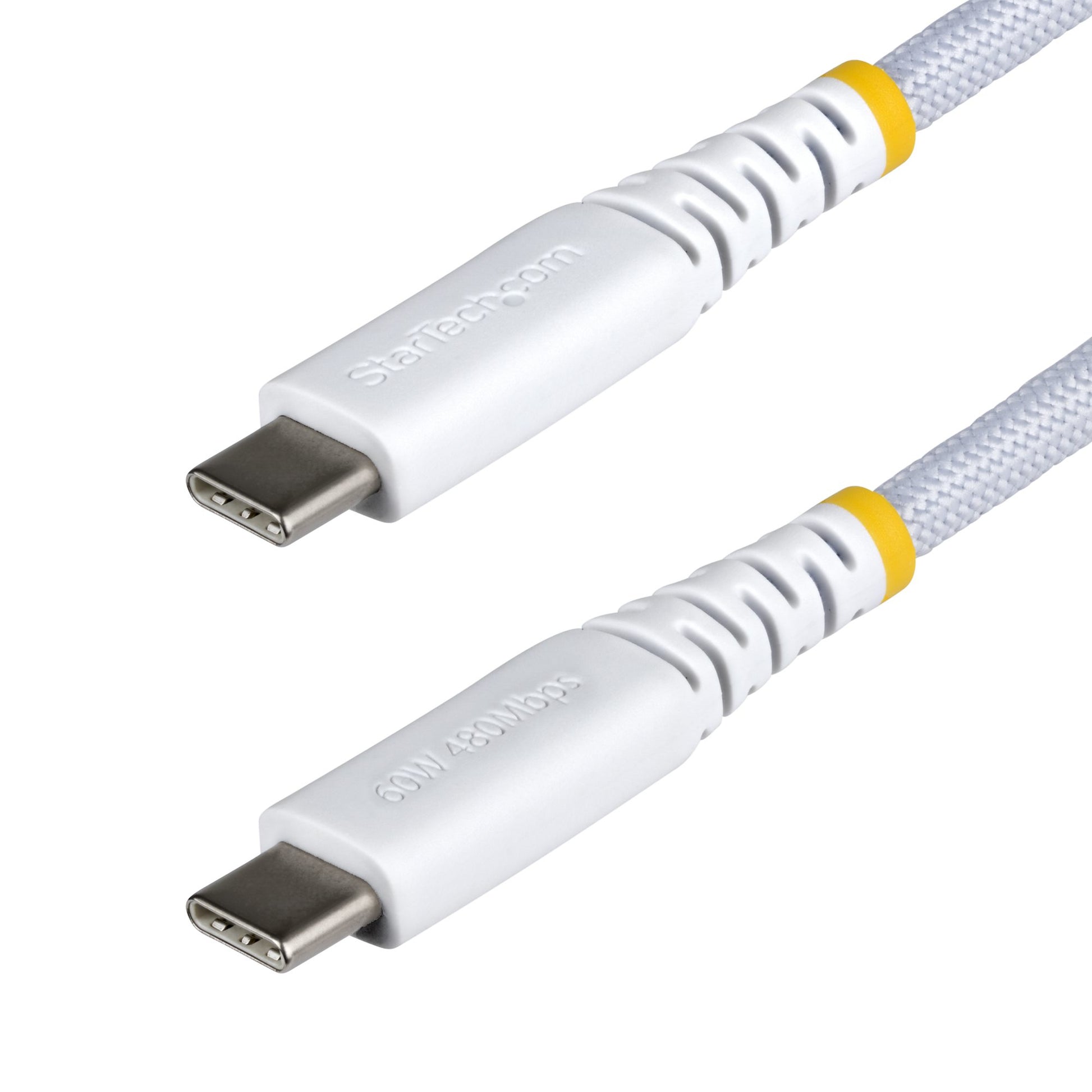 StarTech.com 30cm (1ft) White USB-C Charging Cable, 60W (3A) PD, Dual-Layer Braided Nylon/TPE Jacket, Rugged USB C Charging Cord, USB 2.0 Laptop Charger Cable product image