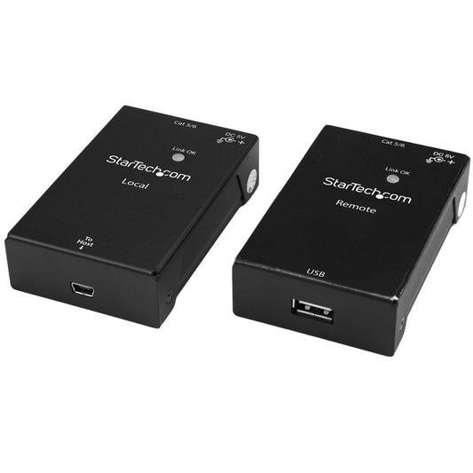 StarTech.com USB 2.0 Extender over Cat5e/Cat6 Cable (RJ45) - Up to 165ft (50m) - High Speed USB Port Extender Adapter Kit - Powered - USB over Ethernet Cable Extender - 480Mbps - Metal - TAA product image